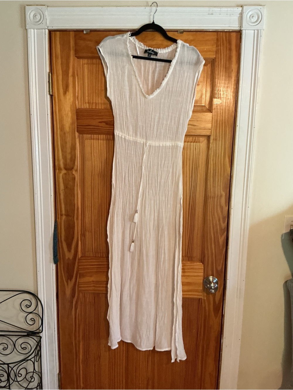 Lightweight Ivory Maxi Beach Cover  with Tassel Tie